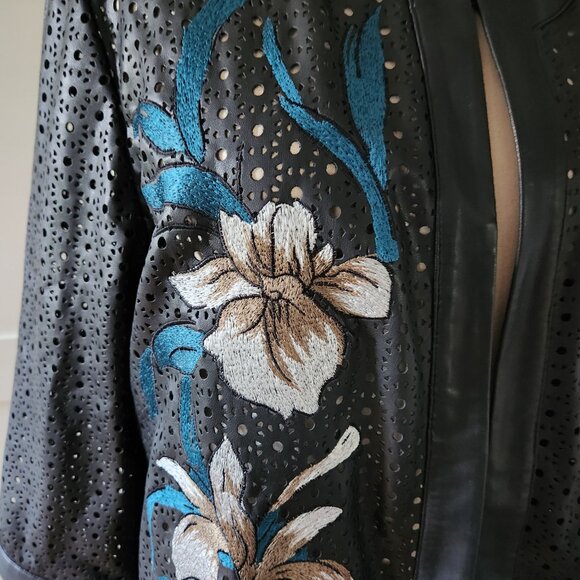 Chico's Perforated Floral Faux Leather Jacket 2 - Picture 10 of 10